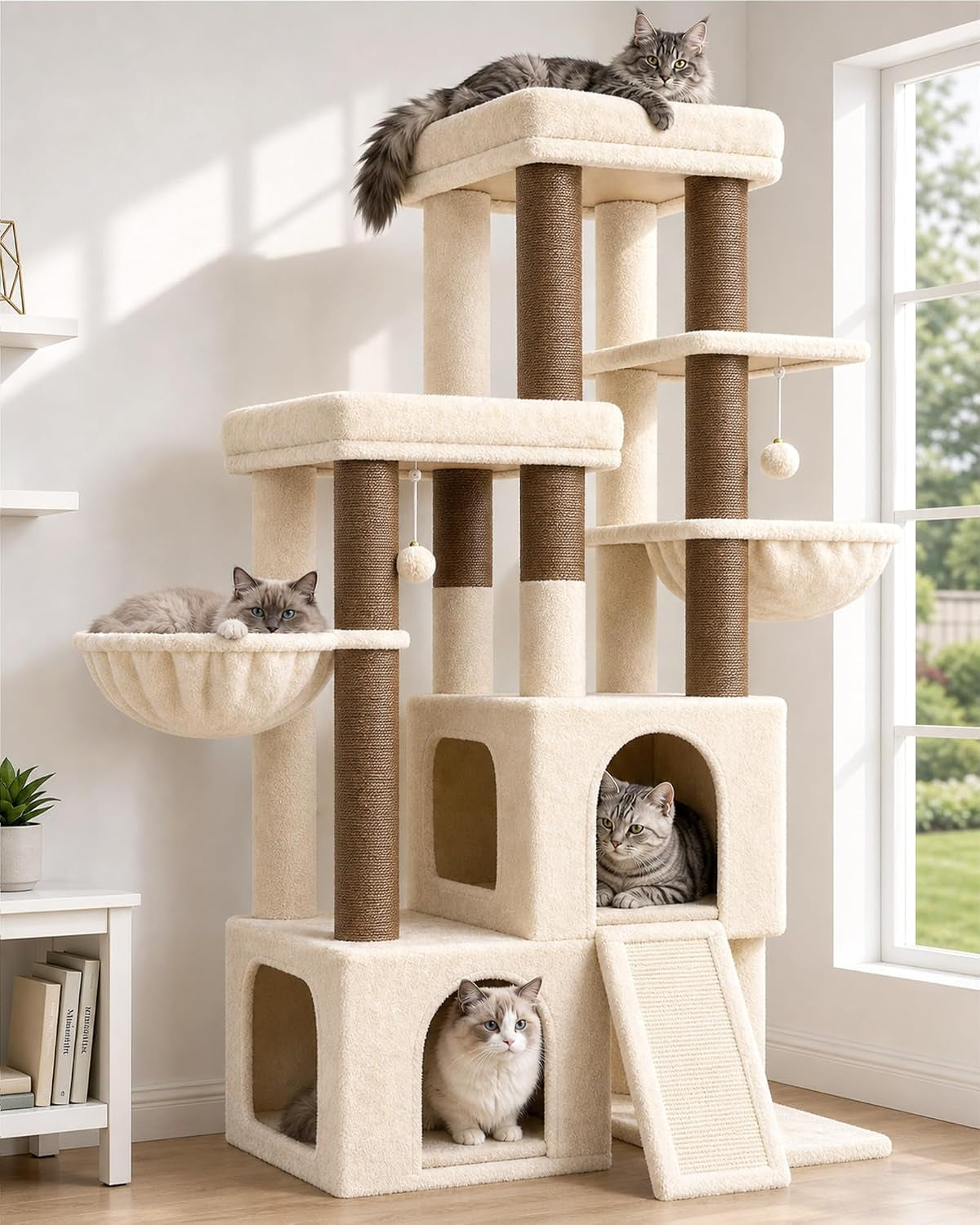 Globlazer Maine Coon Cat Tree for Adult Big Cats 62In, S62, Beige