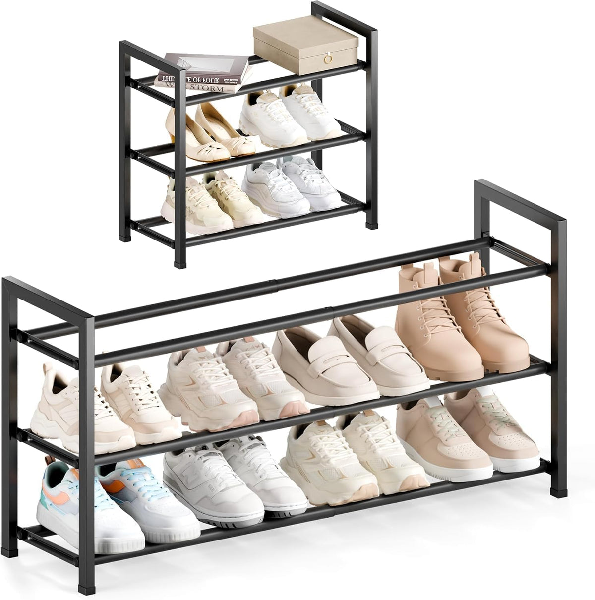 Bumusty 3 Tier Expandable Shoe Rack for Closet, Black