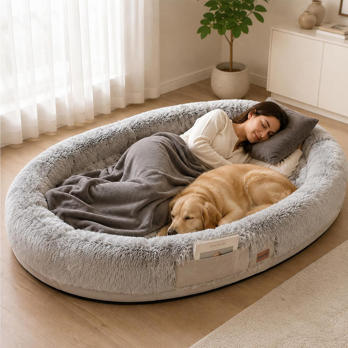 SWITTE Human Dog Bed for Adult, 71"X48" Large Pet Dog Bed, Light Grey