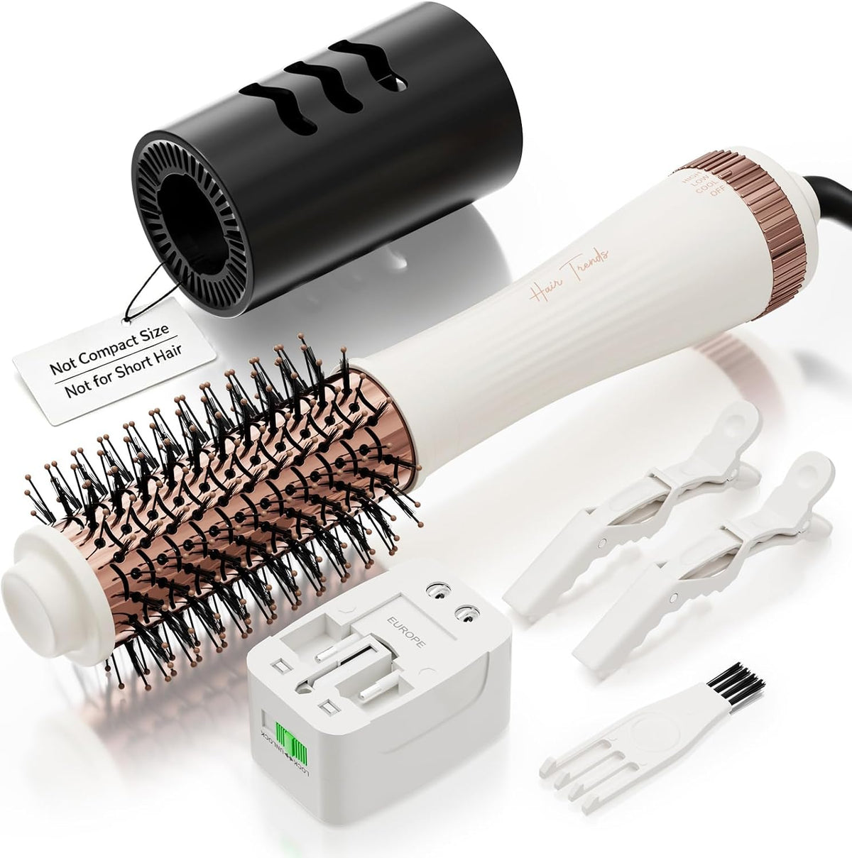 1200W Dual Voltage round Barrel Ionic Hairdryer Brush with Protective Cover