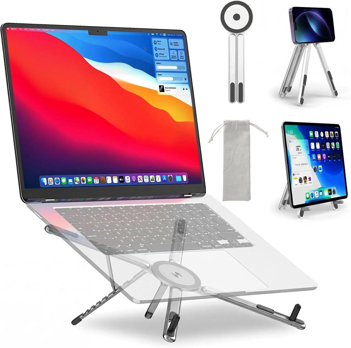 Portable Laptop Stand for Desk, 3-In-1 Adjustable Holder (Silver)