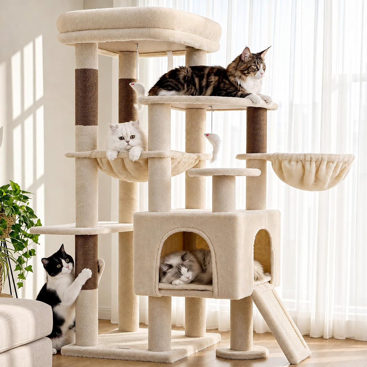 Globlazer S51 Sturdy Cat Tree Tower with Scratching Posts, Beige