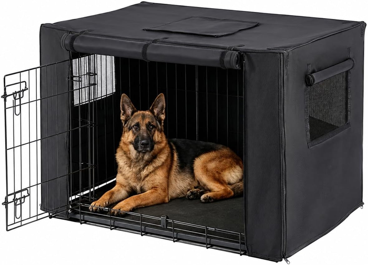 Chew Proof Dog Crate Cover, 42 Inch, 1680D Heavy Duty Nylon, Black