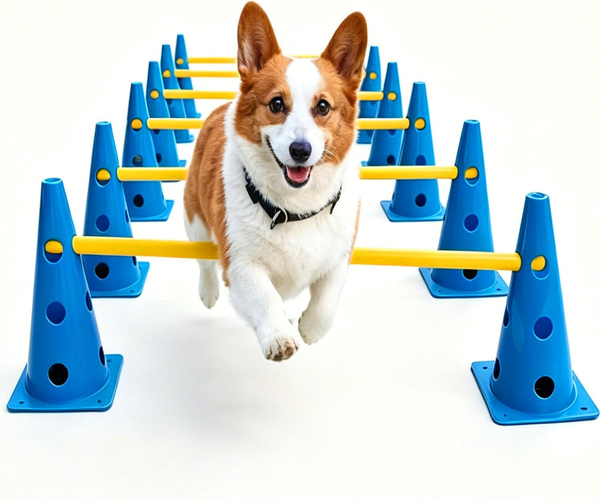 12 Dog Agility Hurdle Cones 3 Heights for Dog Training (Blue)