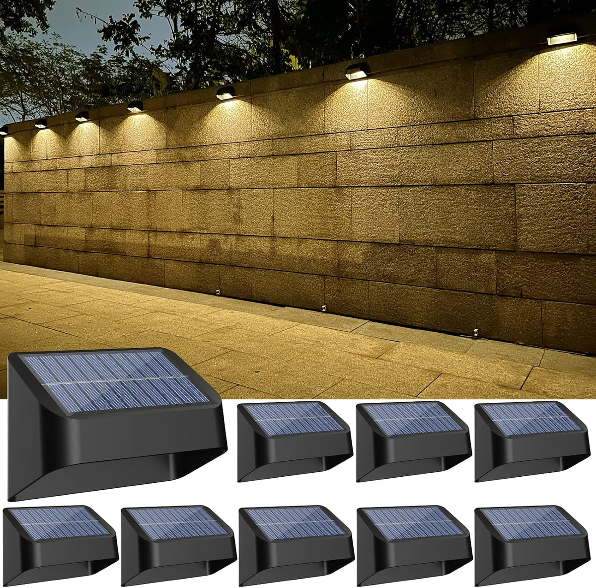 Solar Lights Outdoor, RGB 8 Colors, Dusk to Dawn Deck Light, Solar Deck Lights for outside IP65 Waterproof, Backyard/Railing/Wall/Step/Patio/Fence(8 Pack,Black)