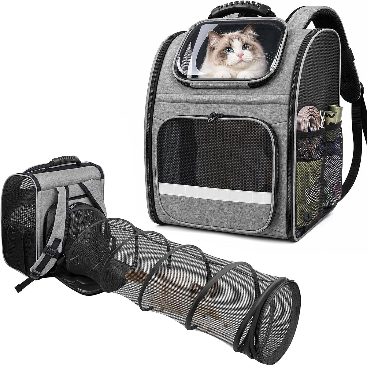 Pawtners Cat Backpack Carrier with Play Tunnel, Design for Carrying Playing