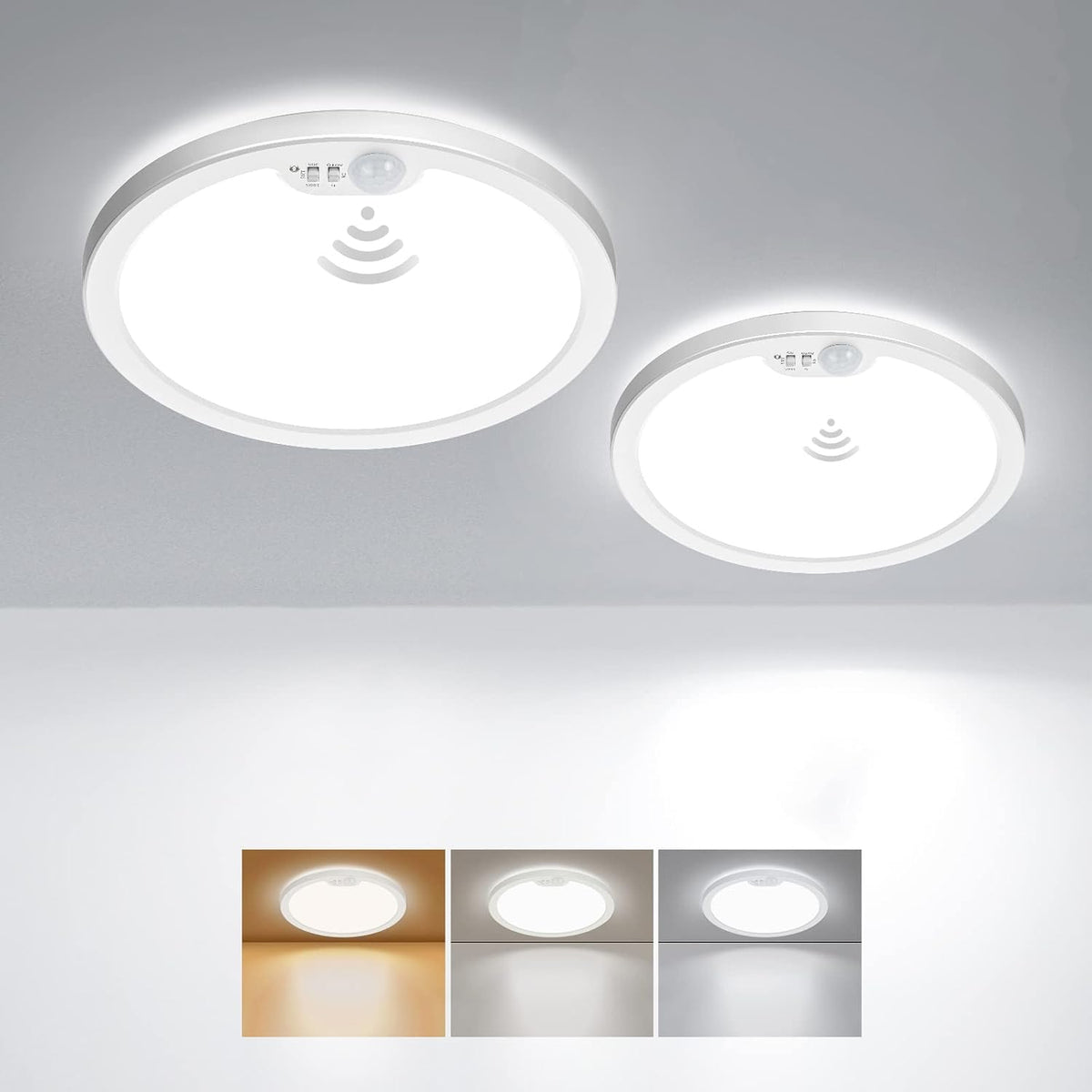 BLNAN Motion Sensor Ceiling Light Wired, 8.7 Inch 3000K 4000K 5000K Selectable LED Flush Mount Light Fixture, Motion Activated Light with Timer for Hallway Stair Walk-In Closet, Non-Dimmable 2 Pack