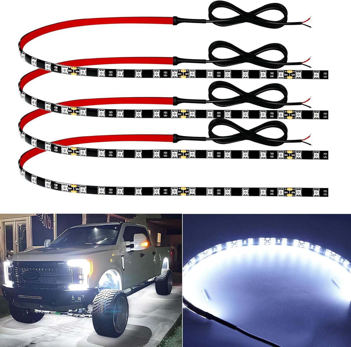 Keiurot 12V Led Light Strip for Car Motorcycle Golf Cart 18Inch White 4PCS