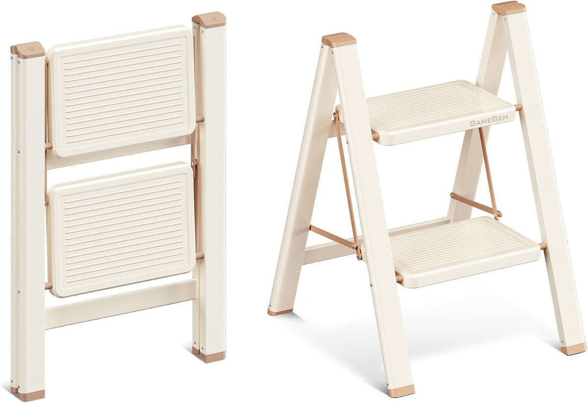 2 Step Ladder, Folding Step Stool with anti Slip Widened Pedal