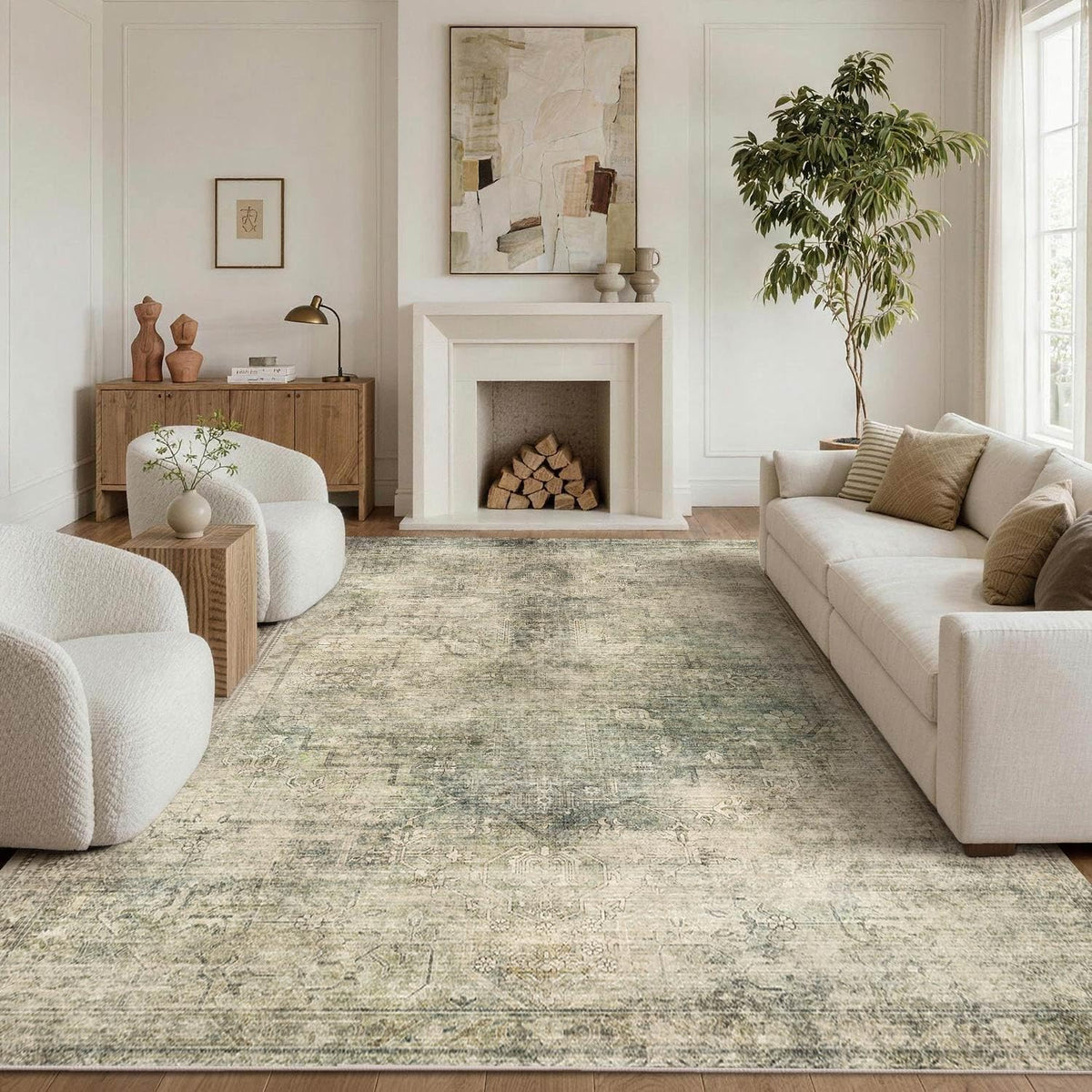 Green Rugs for Living Room Vintage Washable 6X9 Area Rug Bedroom