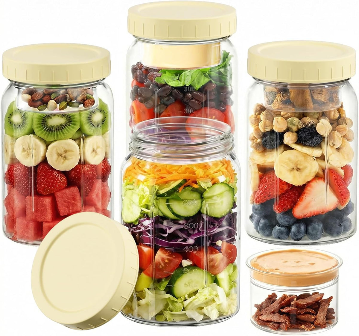 4 Pack 32OZ Glass Salad Jars Container with Dressing Cup for Meal Prep