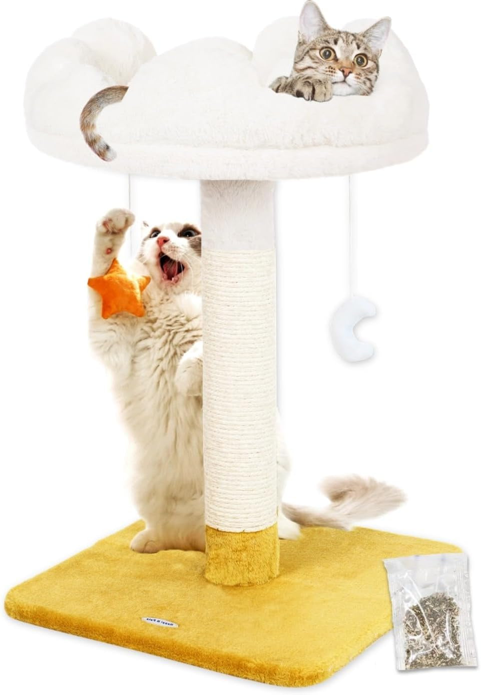 Happi N Pets Tall Cat Scratching Post with Large Bed, Thick Posts with Toys