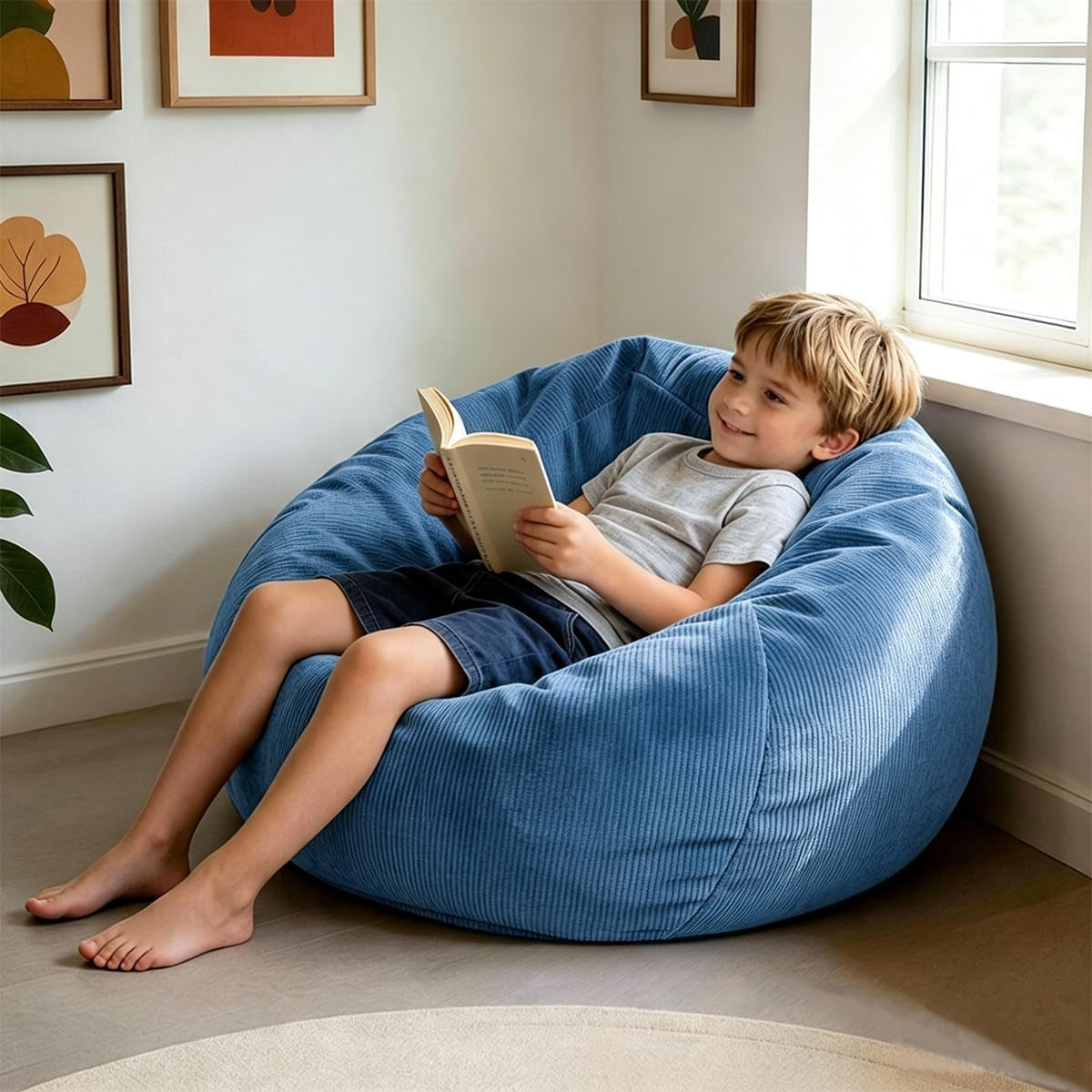 LPMOERA 3FT Memory Foam Filling Bean Bag Chair Blue