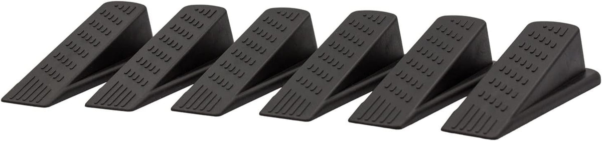 Door Wedge Stopper - 6 Pack (Black) - Classic Style - Rubber - Floor Mount - Doorstop