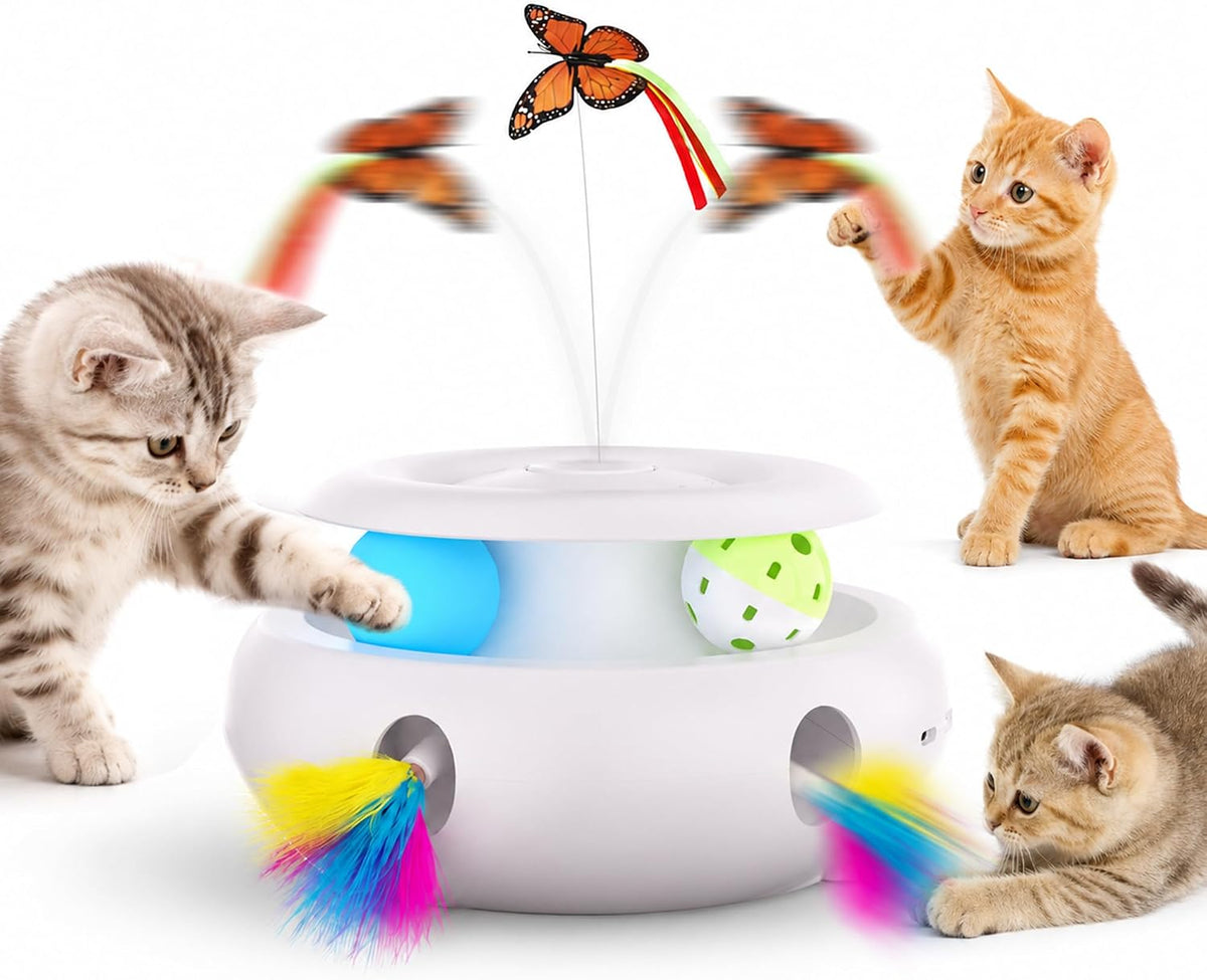 3-In-1 Interactive Cat Toy for Indoor Cats, White