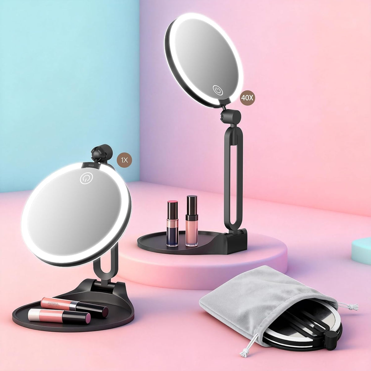 Travel Magnifying Makeup Mirror with Lights, Double Sided 40X/1X, 6Inch