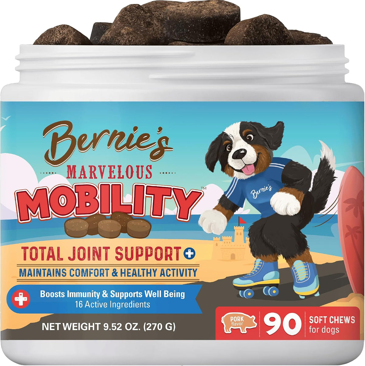 Bernie'S Marvelous Mobility Dog Joint Supplement, Pork, 90 Soft Chews