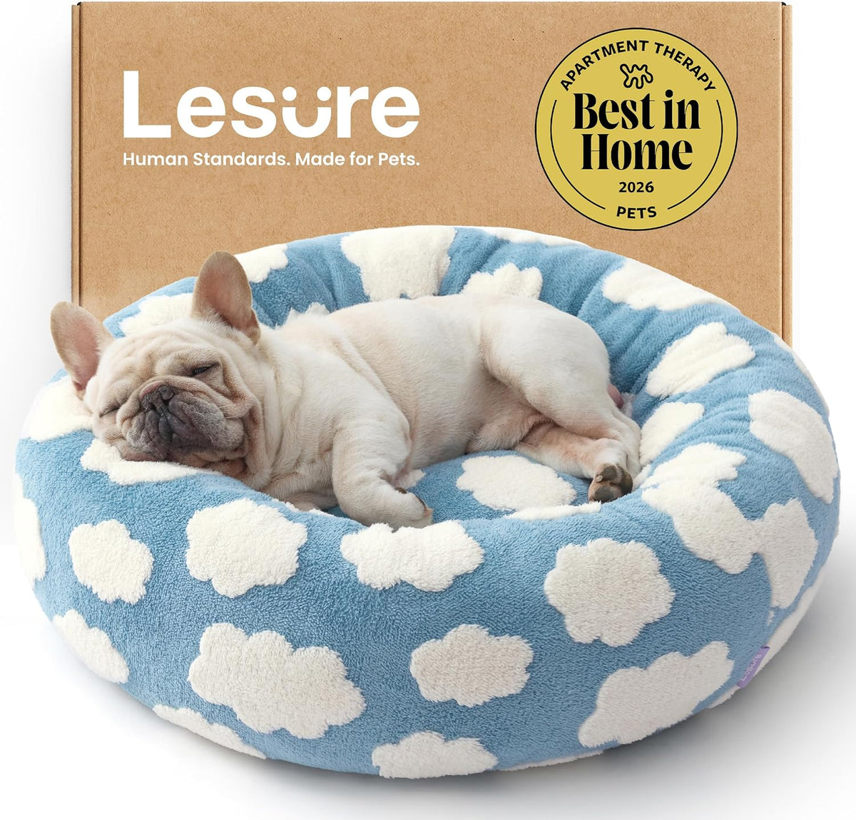 LE SURE Shown on TV Jacquard Donut Dog Beds Medium Sized Dog,Blue 30X30X8In