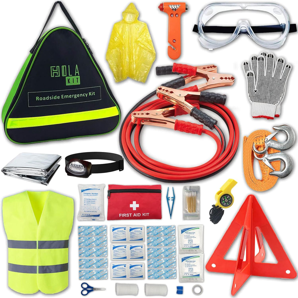 Holakit 55-Piece Car Emergency Kit with Jumper Cables and First Aid