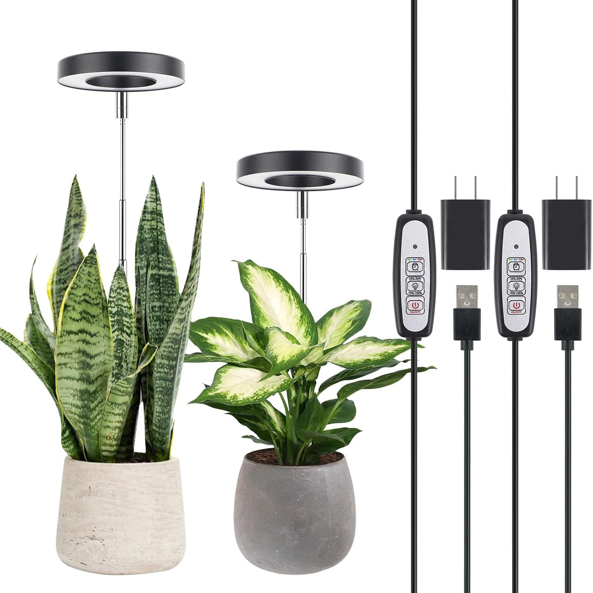LORDEM Plant Grow Light, Full Spectrum LED, Black, 2 Packs