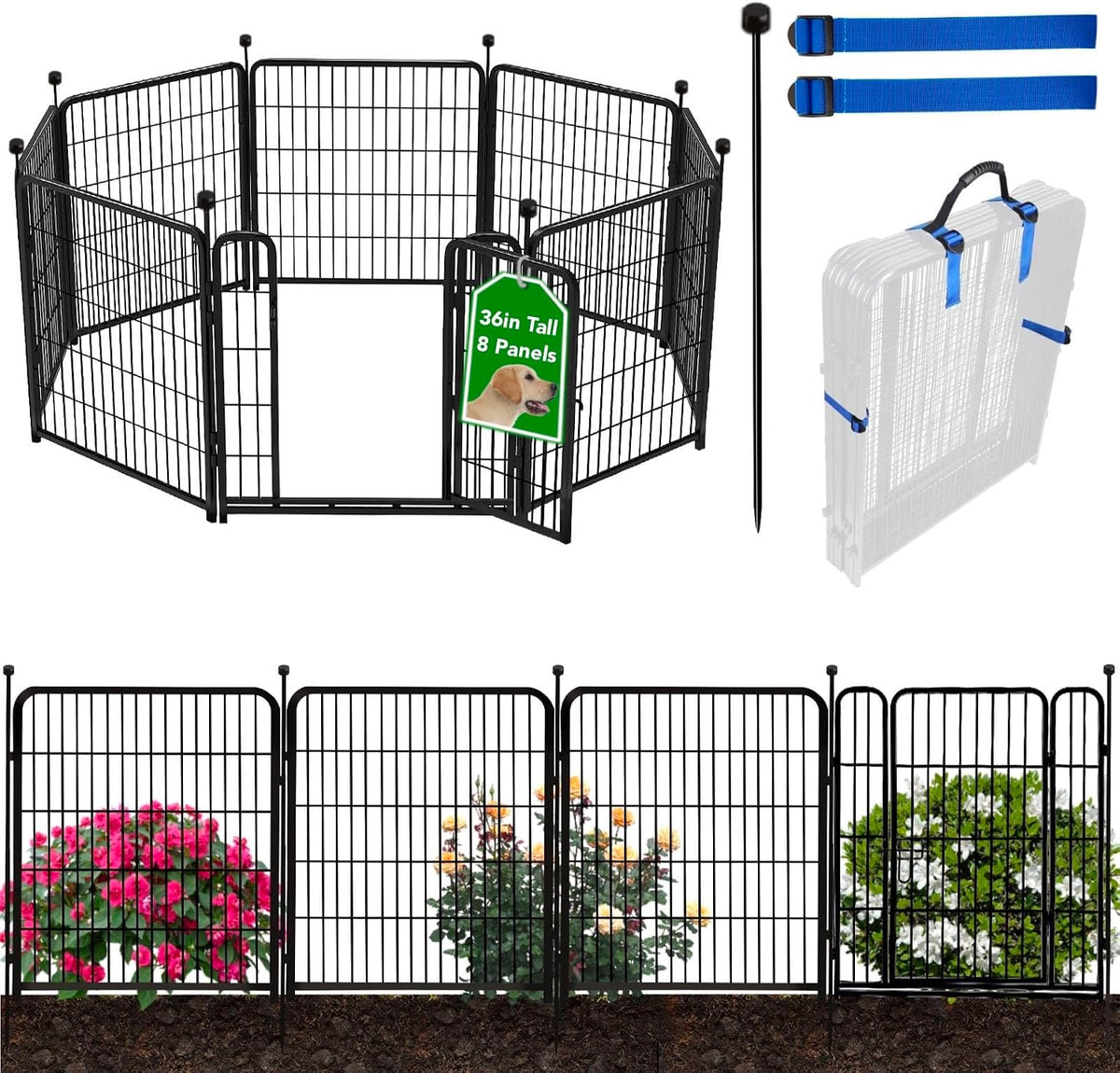 ADAVIN Garden Fencing 36 Inch High, 8 Panels 17.7 Ft Dog Fence Outdoor