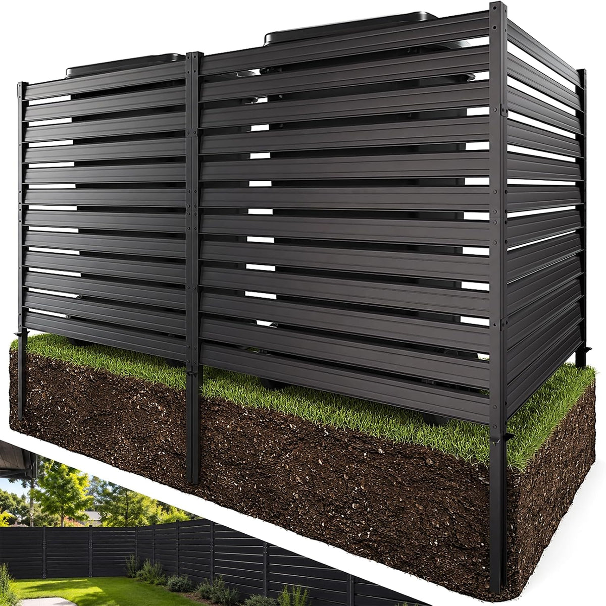 Air Conditioner Fence 3 Panels, 42" H X 9.5 FT W Metal Outdoor Privacy Screen, No Digging HVAC Fence with Louvered Panels, Privacy Fence for AC Unit, Trash Cans, Pool Equipment, Generator & Backyard