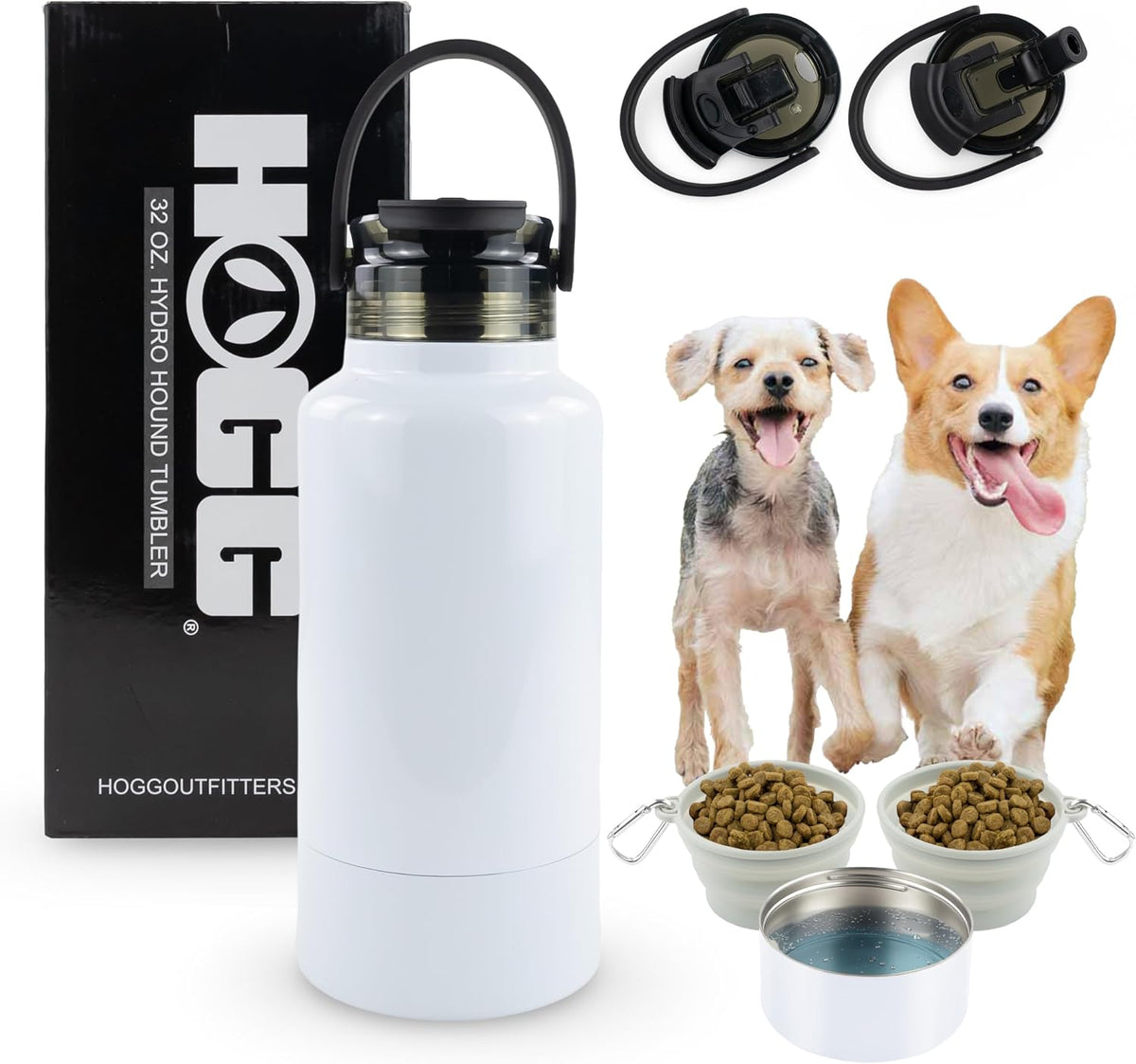 Hogg Hydro Hound, Sublimation Dog Water Bottle Bowl, Insulated Dog Water Bottle, 32 Oz Insulated Stainless Steel Tumbler for Pets, Sublimation Pet Bowls - White