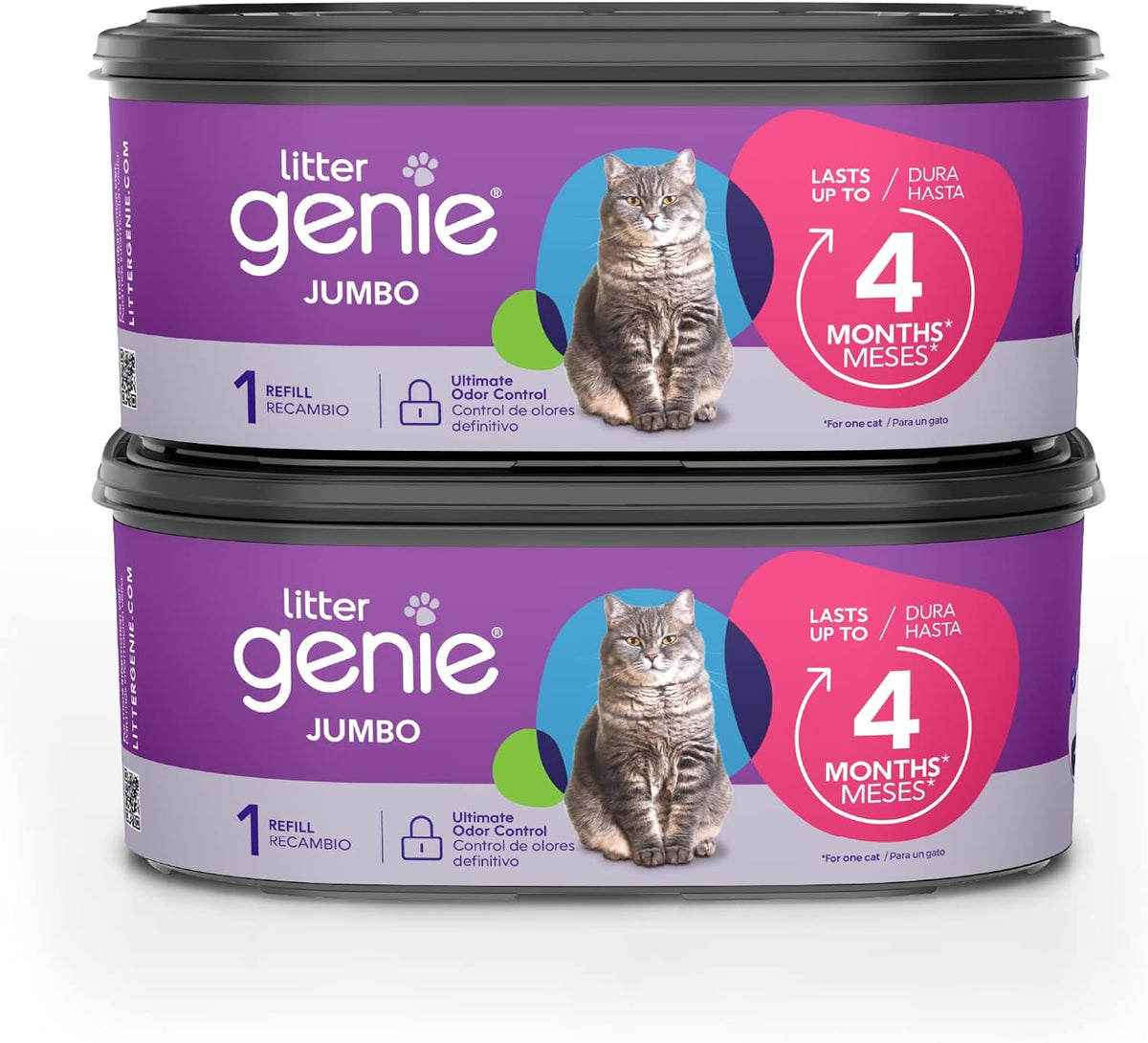 Litter Genie Refill Bags | Jumbo 2-Pack, 56 Total Ft | up to 8 Months of Supply in 2 Cartridges | Ultimate Odor Control Cat Litter Bags