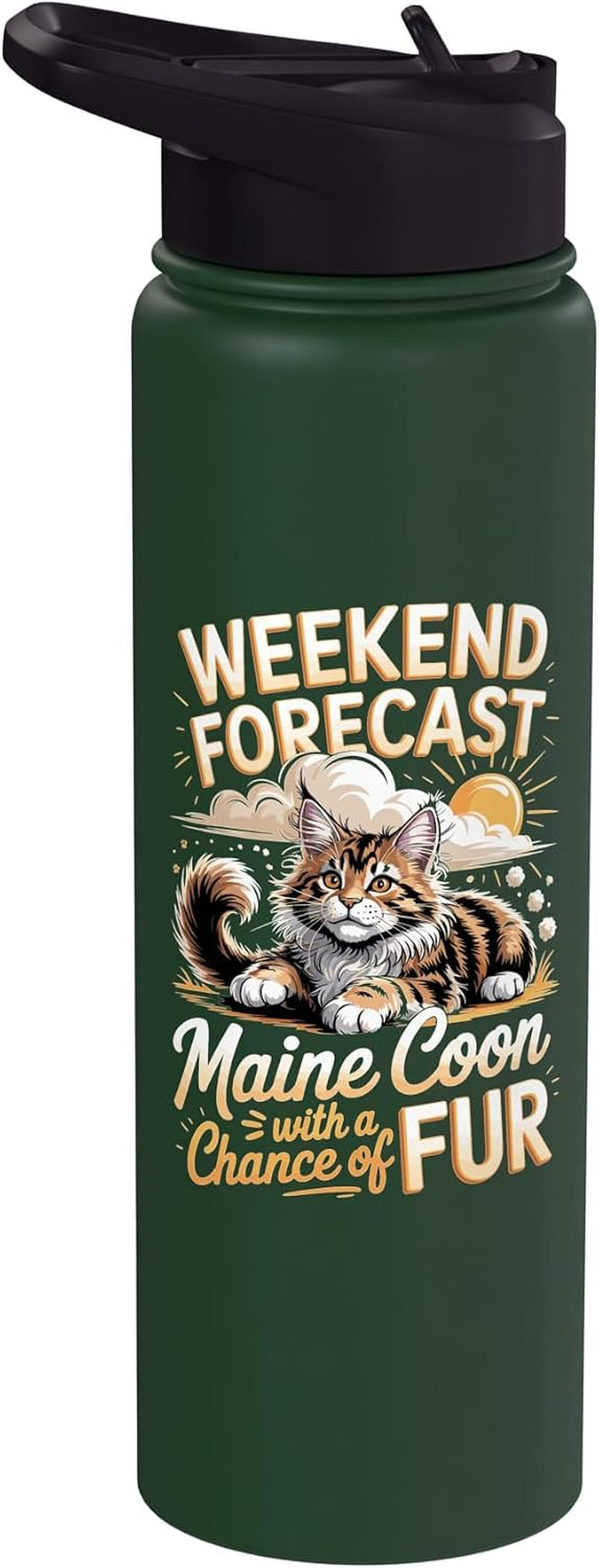 Weekend Forecast Maine Coon with a Chance of Fur Cat Stainless Steel Insulated Water Bottle