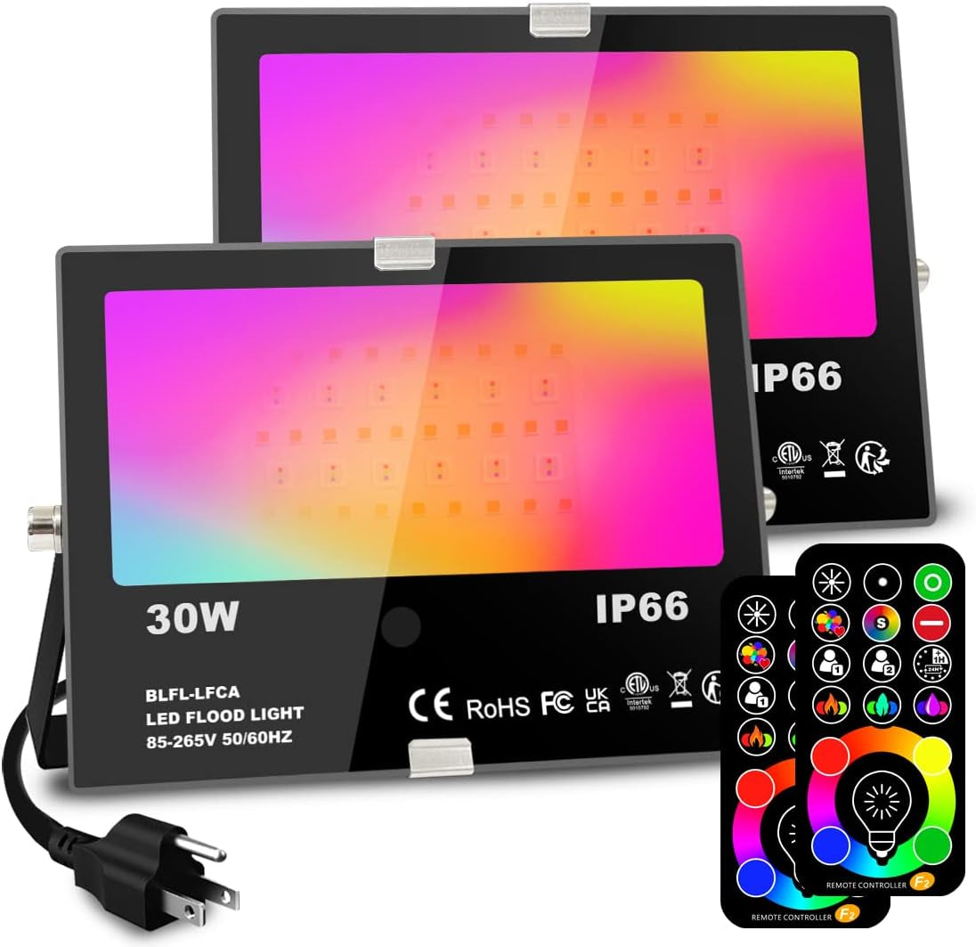 Led Flood Light Outdoor 30W, 300W Equivalent, Color Changing RGB Lights