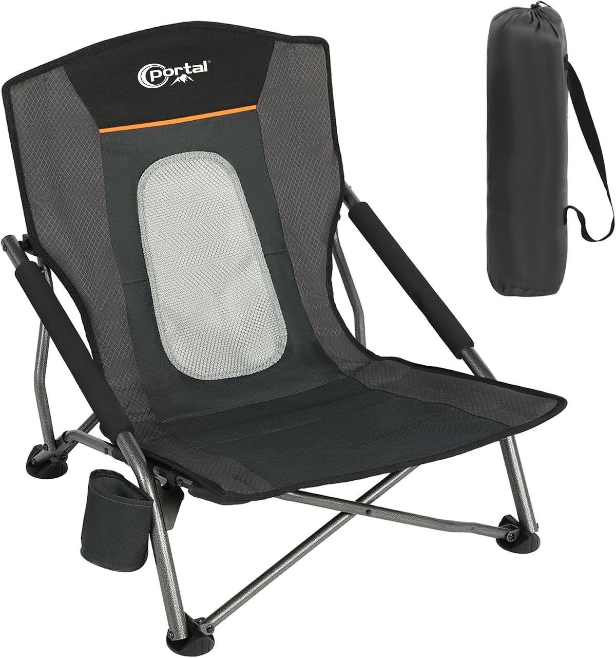 Portal Beach Chairs for Adults Camping Low Lightweight Portable Chair with Cup Holder Mesh Back Carry Bag for Outdoor Sand Lawn Travel Picnic Festival Concert