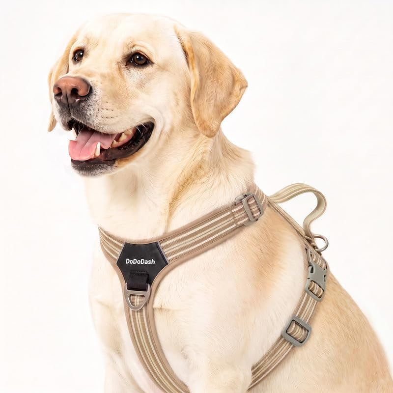 No Pull Dog Harness, Quick Buckle, Seatbelt Compatible, Khaki, M