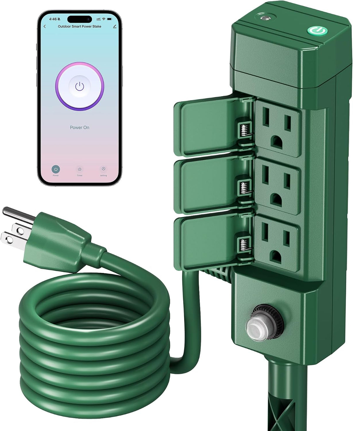 HBN Smart Outdoor Power Stake Timer, 6 Outlets, Wifi Voice Control