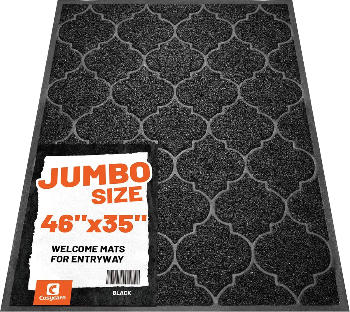 Cosyearn Door Mat, 46X35, Black, Indoor Outdoor Front Entryway Doormat