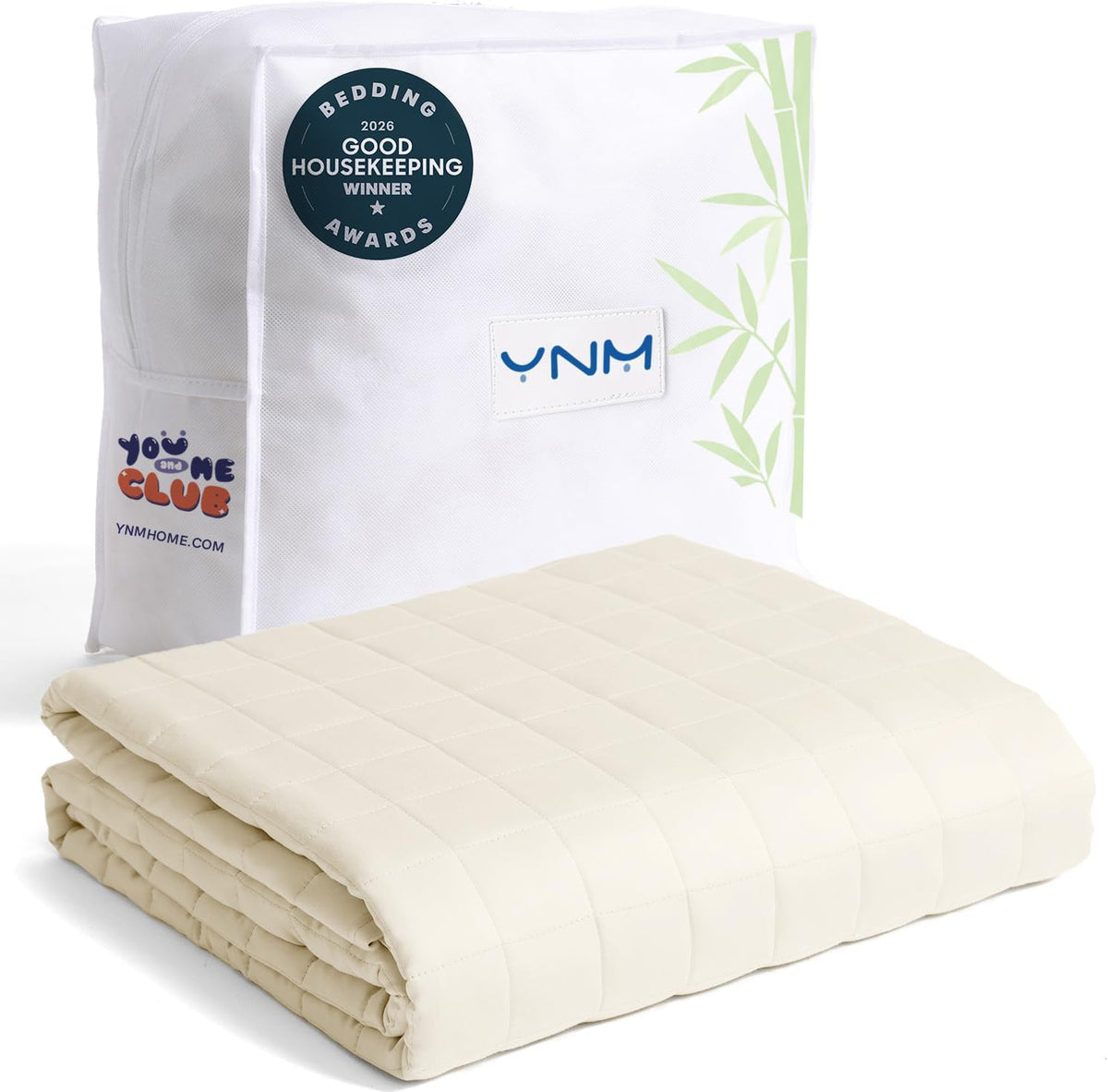Ynm Cooling Weighted Blanket for Adults, 15Lbs Heavy Bed Throw for One Person of 140Lbs, Perfect for Hot Sleepers or Warm Climates with Rayon/Glass Beads(48X72 Inches,Twin/Full Bed, Champagne Beige)