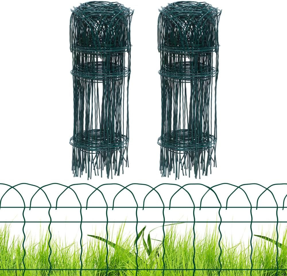 PROWORX Green Small Garden Fence Border Curve Wire Fencing 14”X40’(2 Rolls)