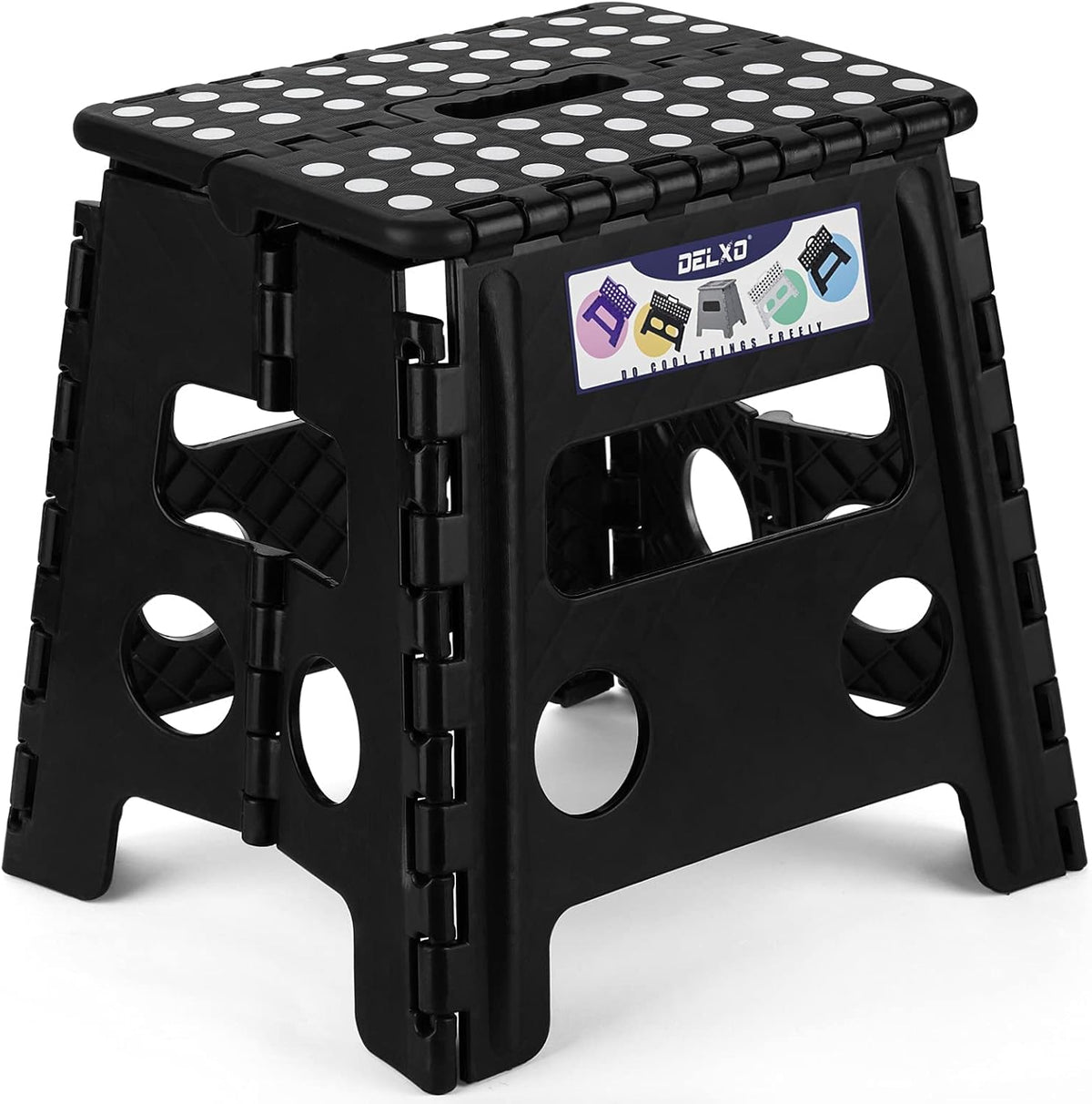 Delxo Folding Step Stool 13 Inch,300 Lbs Step Stool for Adults Black