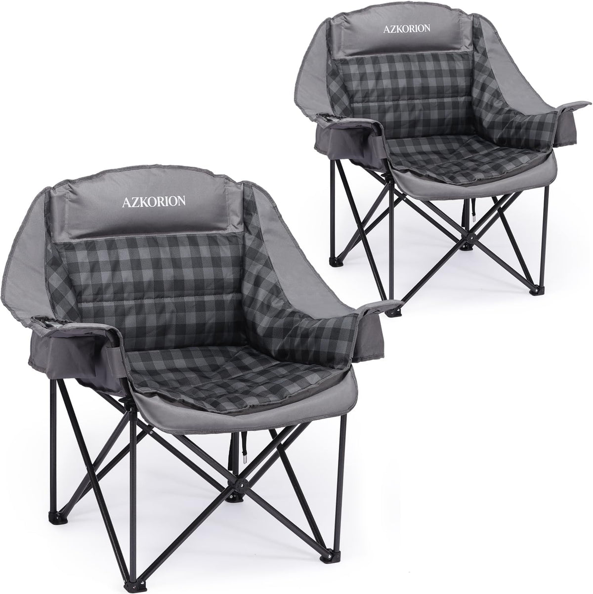 2 Pack Oversized Camping Chair for Adults, Portable Heavy Duty Padded Outdoor Chairs with Phone Pouch and Side Cup Holder for Camping, Fishing, Beach, Sports, Supports 500Lbs