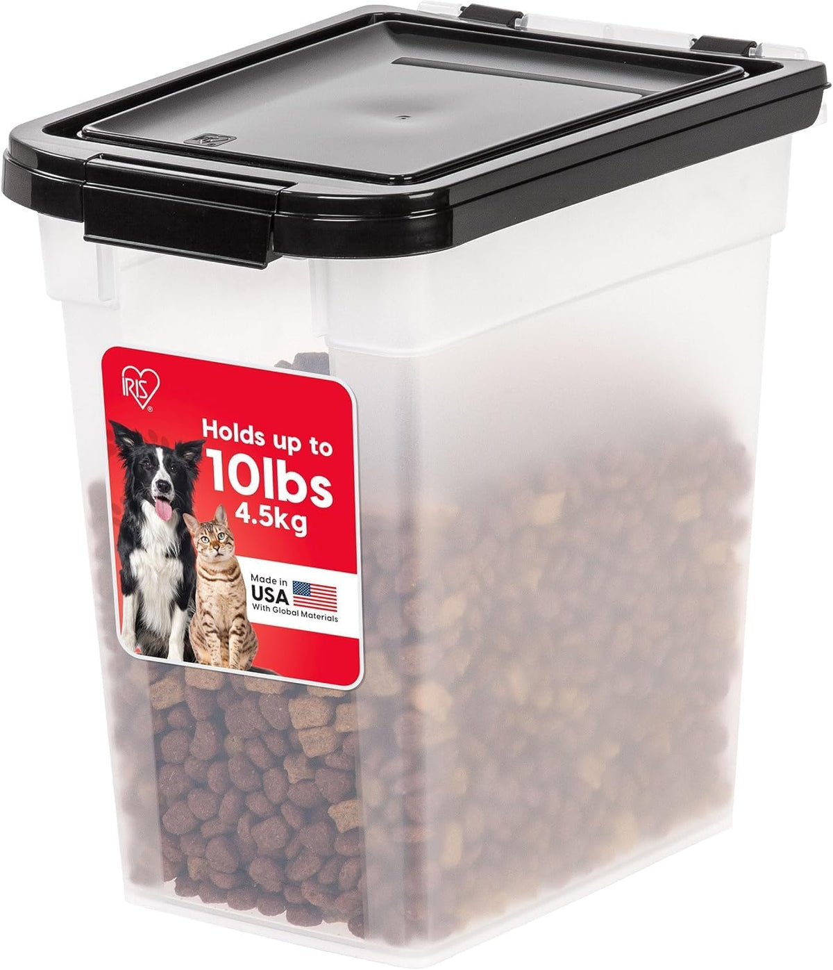 IRIS USA Dog Food Storage Container, up to 10 Lbs, Clear/Black, Made in USA