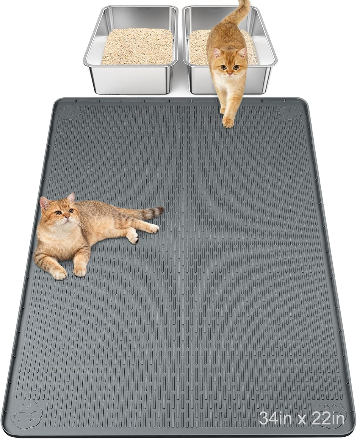Silicone Cat Litter Mat, 34" X 22" Litter Box Mat, Dark Grey