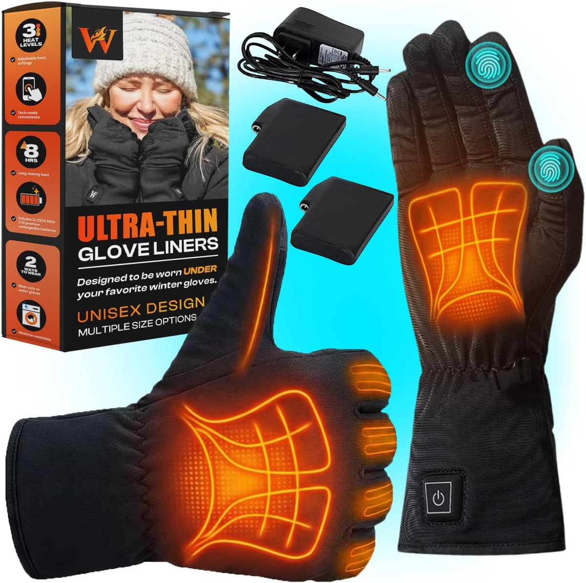 Weston Heated Glove Liners for Men and Women - Rechargeable Thermal Hand Warmers - Heated Gloves with 3 Heat Settings