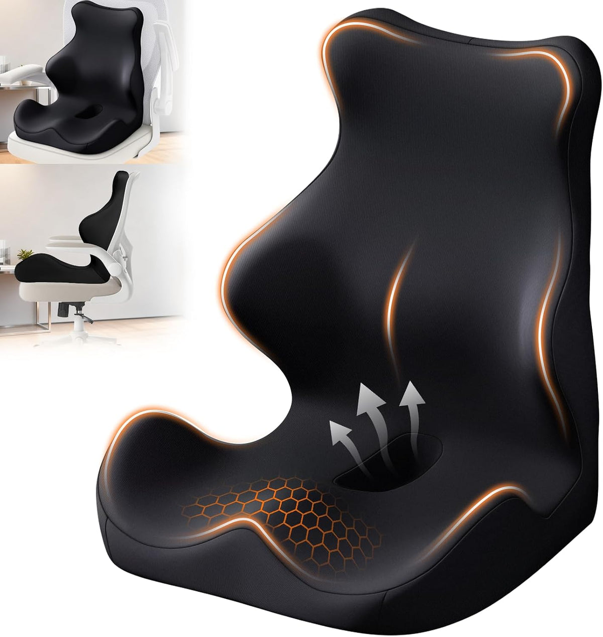 Seat Cushion with Back Support,Lumbar Support Pillow for Office Chair,Office Chair Cushion for Sciatica and Hemorrhoid Relief,Tailbone Pain,Memory Foam Seat Cushion with L-Shaped Ergonomic Design