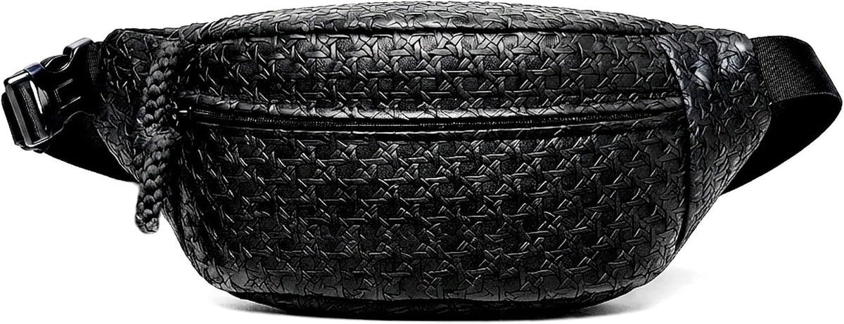TWO KAT Men Geometric Textured Vegan Leather Crossbody Fanny Pack Sling Bag