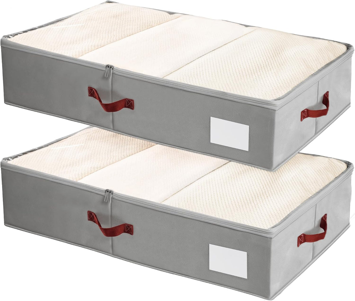 Criusia under Bed Storage Bins with Clear PVC Lids – 2 Pack Large Underbed Organizers with Heavy-Duty Handles, Reinforced with 800G PP Panels & 80G Non-Woven Fabric – Waterproof & Foldable, Gery