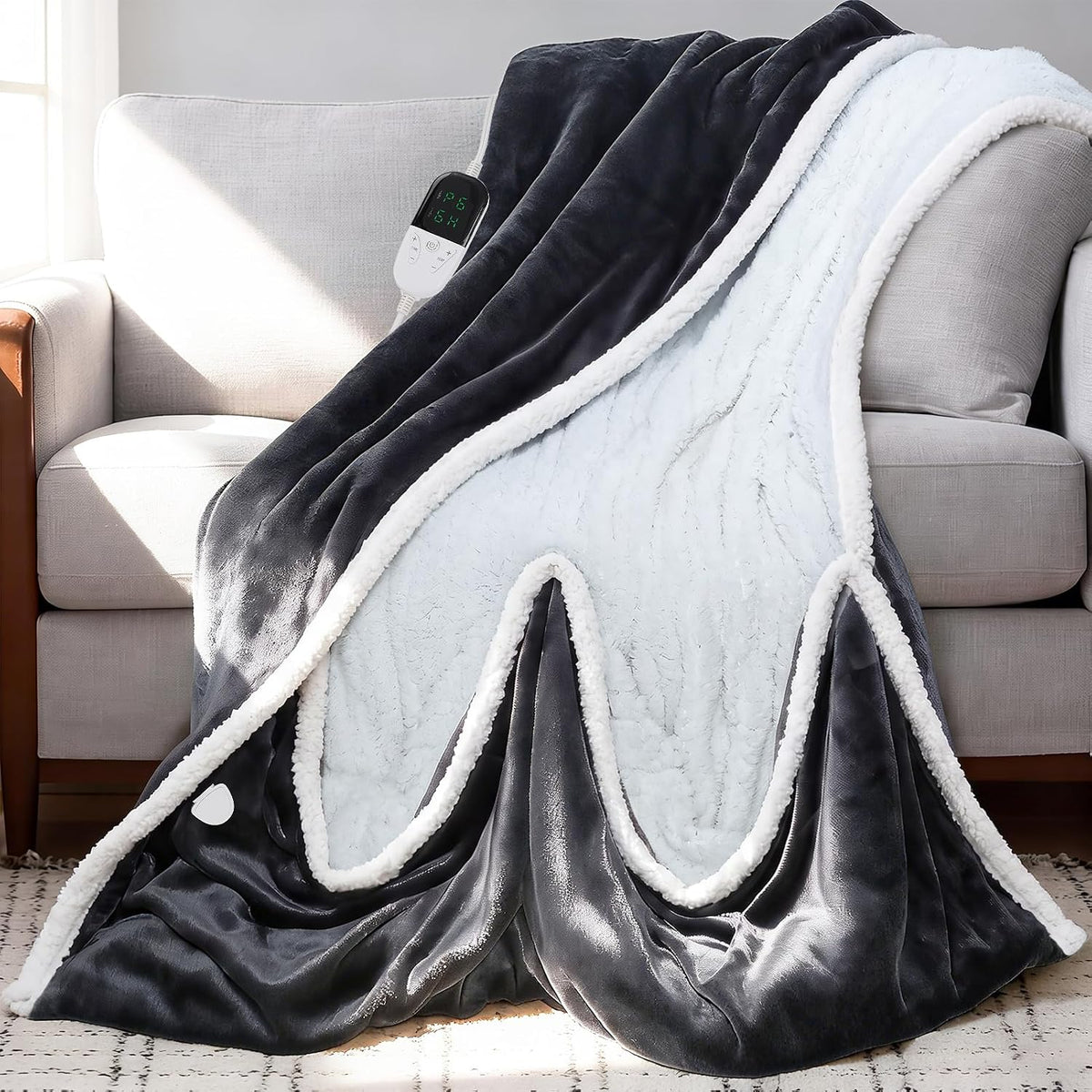 Apipi Warm Heated Blanket with Foot Pocket, Grandpa Grandma Gifts, 51"X63"