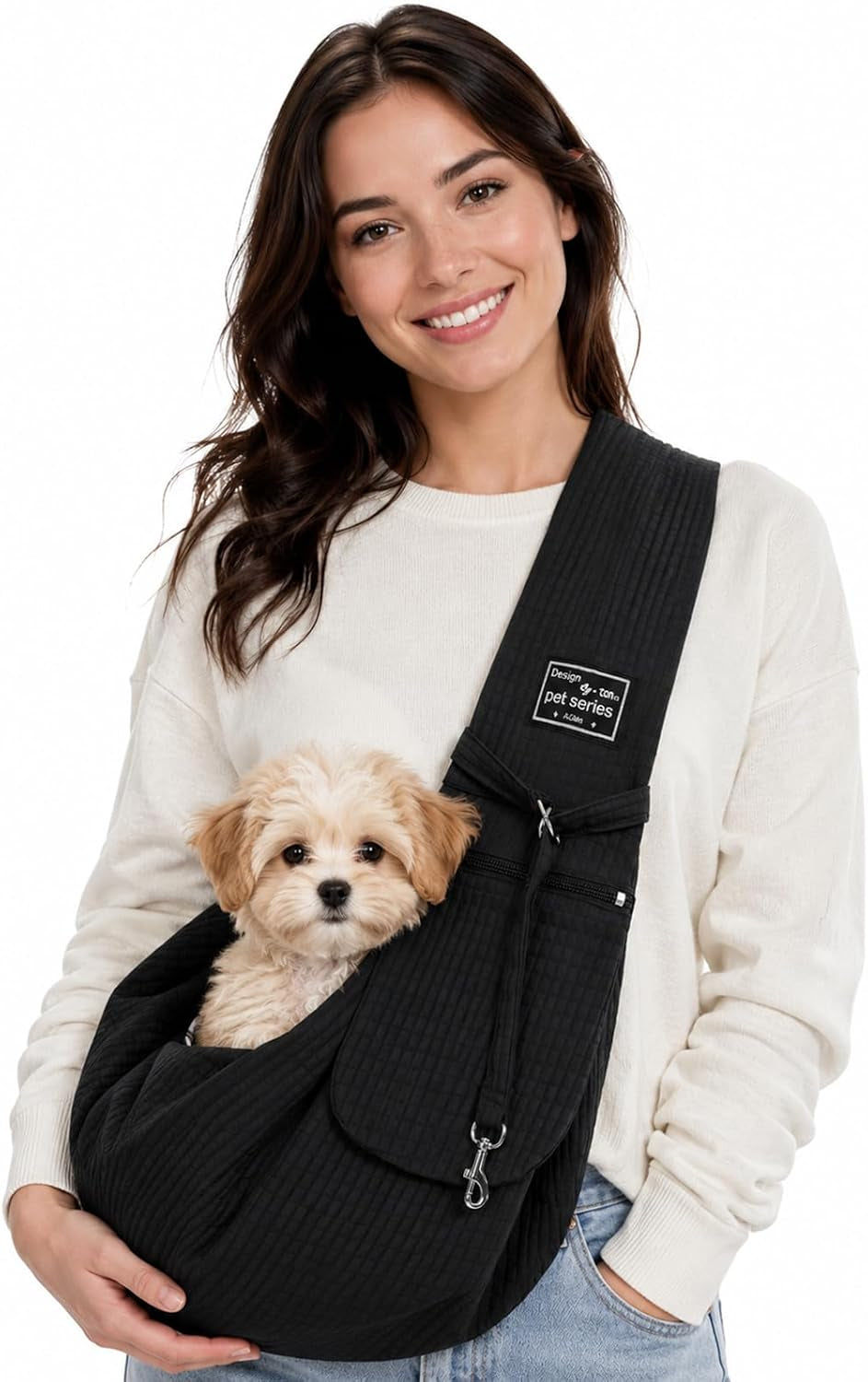 Dog Sling Carrier for Small Dogs, Puppies, Cats & Senior Dogs, Crossbody Pet Papoose Carrier Bag, Lightweight Breathable Hands Free Pet Carrier for Walks, Vet Visits, Travel & Daily Outings (Black)