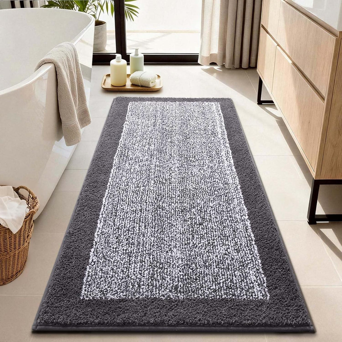 Long 2X4 Ft (48''X24'') Bathroom Rugs, Non Slip Washable Bath Mat Grey