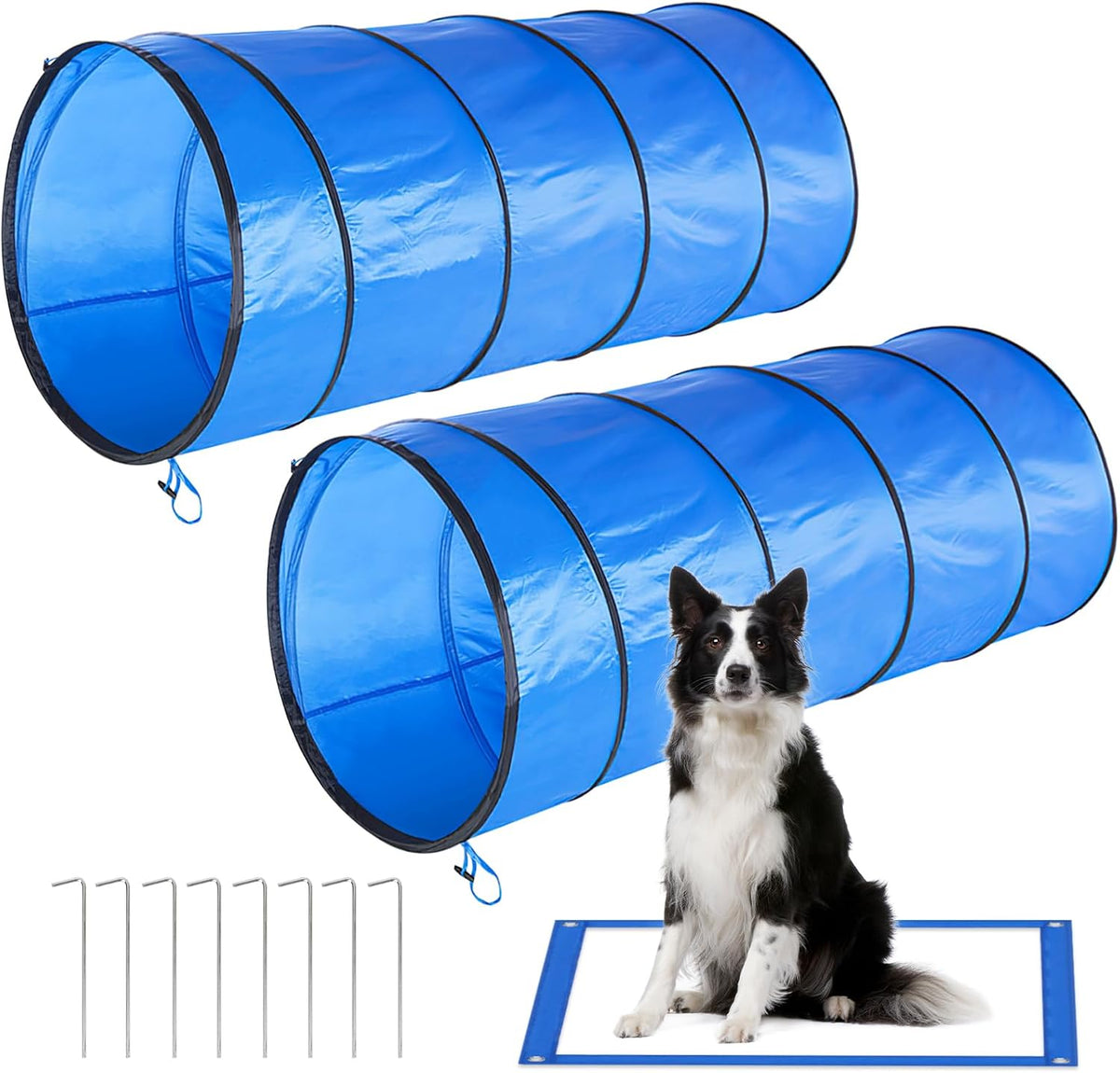 Dog Agility Tunnel 2-Pack 71"X22" with Stakes & Stop Grid for Training