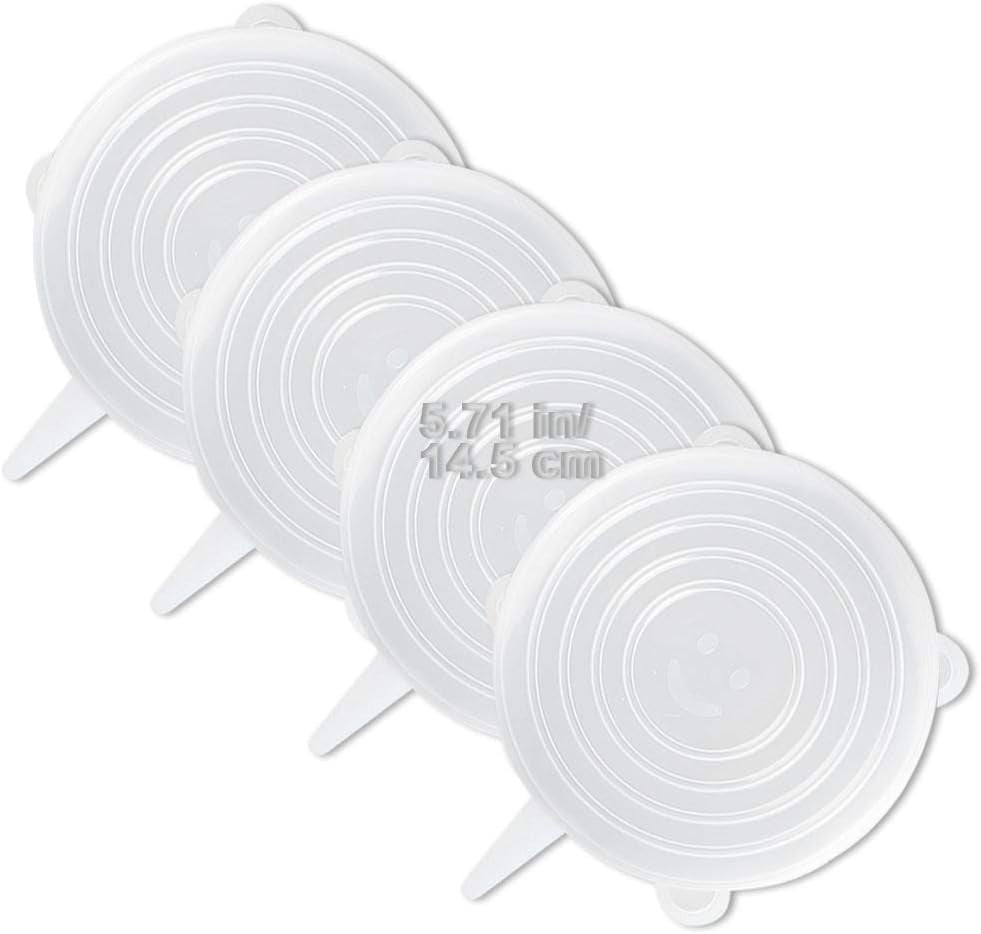 LELE LIFE 4 Pack Same Size Silicone Stretch Lids, Thicker Reusable Sturdy Silicone Container Cover, Expandable Food Storage Covers, Dishwasher and Freezer Safe, 5.71In(14.5Cm)