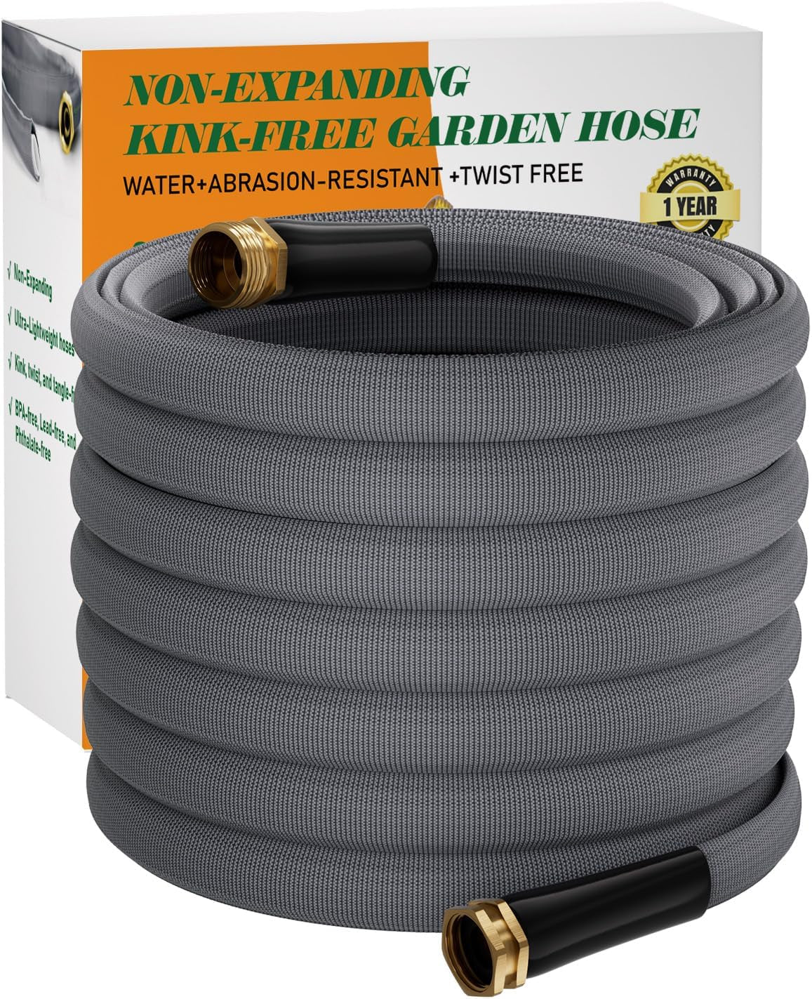 Garden Hose 50 FT, Non-Expanding Water Hose, Kink-Free, Burst-Resistant